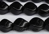 CAG4007 15.5 inches 13*18mm twisted rice black agate beads