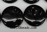 CAG4016 15.5 inches 25mm flat round black agate beads