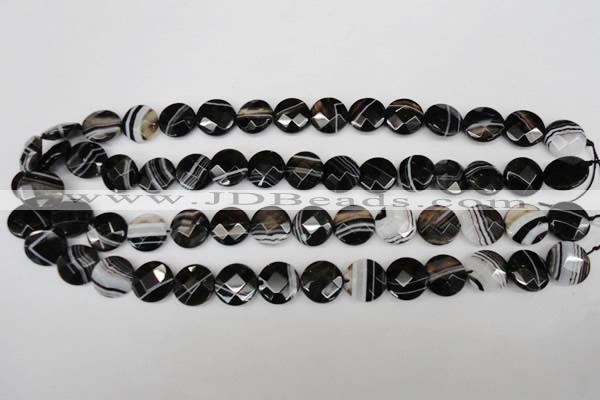 CAG4020 15.5 inches 14mm faceted coin black agate beads