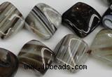 CAG4040 15.5 inches 15*15mm twisted diamond black agate beads