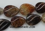 CAG4096 15.5 inches 13*18mm twisted flat teardrop dragon veins agate beads