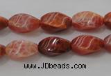 CAG4186 15.5 inches 8*16mm twisted rice natural fire agate beads