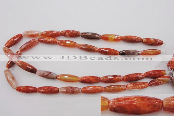 CAG4196 15.5 inches 9*25mm faceted rice natural fire agate beads