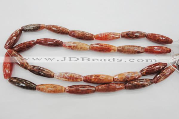 CAG4197 15.5 inches 10*30mm faceted rice natural fire agate beads