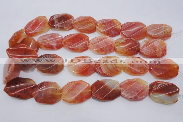 CAG4242 22*30mm faceted & twisted octagonal natural fire agate beads