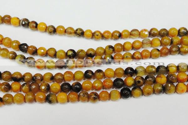 CAG4630 15.5 inches 6mm faceted round fire crackle agate beads