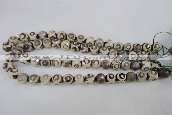 CAG4715 15 inches 10mm faceted round tibetan agate beads wholesale