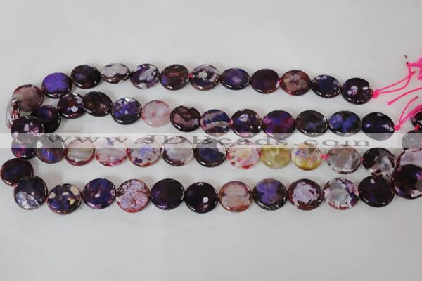 CAG4893 15 inches 15mm faceted coin fire crackle agate beads