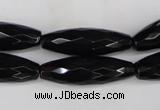 CAG5062 15.5 inches 10*30mm faceted rice black agate beads