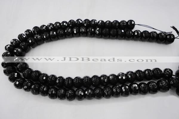 CAG5066 15.5 inches 10*13mm faceted rondelle black agate beads