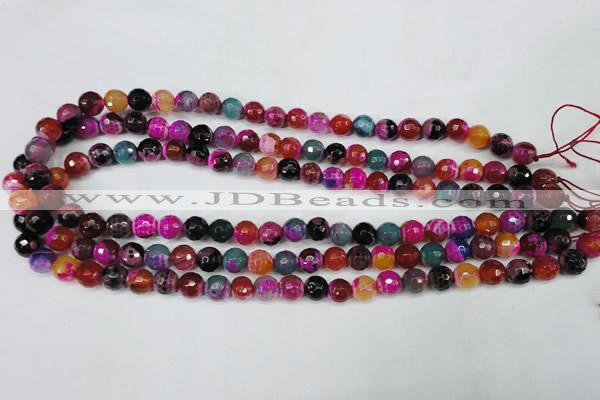 CAG5192 15 inches 8mm faceted round fire crackle agate beads