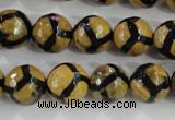 CAG5345 15.5 inches 12mm faceted round tibetan agate beads wholesale