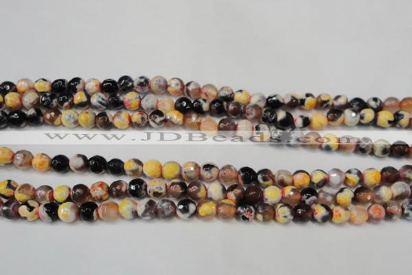 CAG5671 15 inches 6mm faceted round fire crackle agate beads