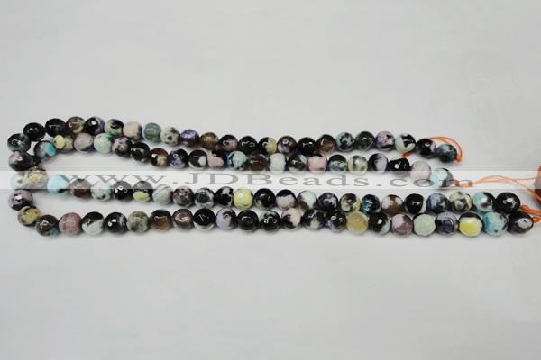 CAG5689 15 inches 8mm faceted round fire crackle agate beads