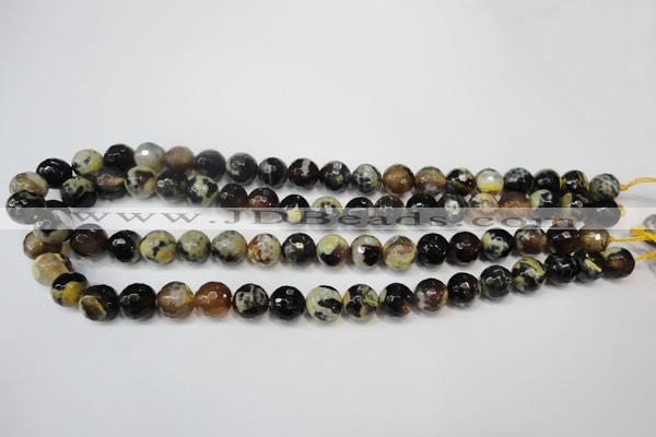 CAG5806 15 inches 10mm faceted round fire crackle agate beads