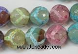 CAG5894 15 inches 14mm faceted round tibetan agate beads wholesale