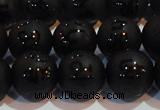 CAG6004 15.5 inches 12mm carved round matte black agate beads