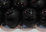 CAG6006 15.5 inches 16mm carved round matte black agate beads