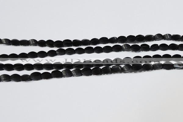 CAG6040 15.5 inches 5*8mm twisted rice matte black agate beads