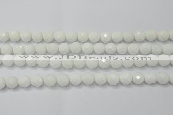 CAG6102 15.5 inches 8mm faceted round white agate gemstone beads