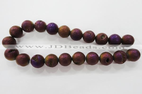 CAG6317 15 inches 18mm faceted round plated druzy agate beads