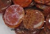 CAG633 15.5 inches 30mm coin natural fire agate beads wholesale