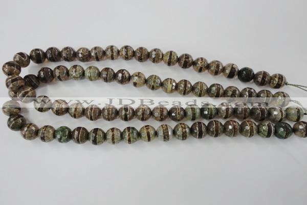 CAG6366 15 inches 8mm faceted round tibetan agate gemstone beads