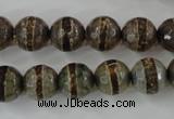 CAG6368 15 inches 12mm faceted round tibetan agate gemstone beads