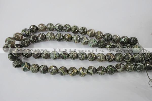 CAG6384 15 inches 12mm faceted round tibetan agate gemstone beads