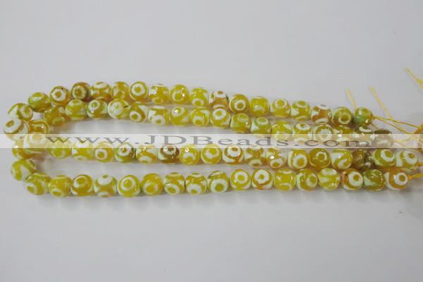 CAG6387 15 inches 8mm faceted round tibetan agate gemstone beads