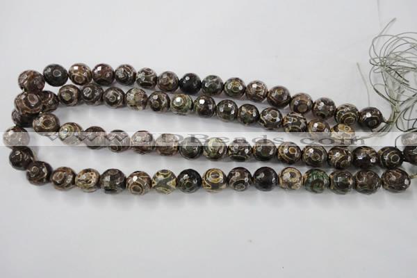 CAG6399 15 inches 12mm faceted round tibetan agate gemstone beads