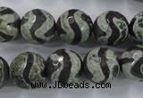 CAG6402 15 inches 14mm faceted round tibetan agate gemstone beads