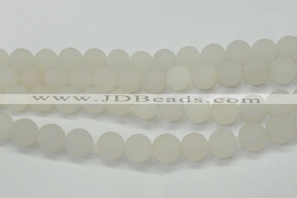 CAG6683 15 inches 14mm round white pilates agate beads