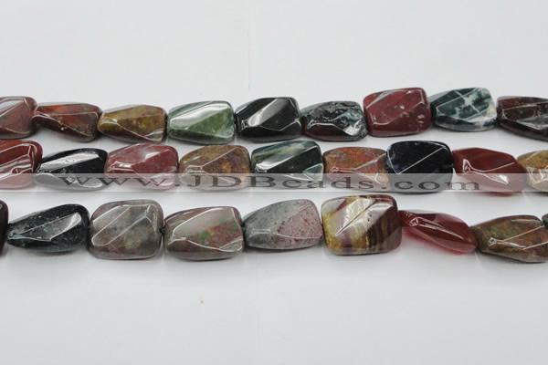 CAG6814 15.5 inches 16*22mm faceted & twisted rectangle Indian agate beads