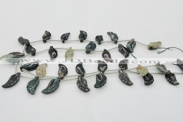 CAG6845 Top drilled 10*20mm carved leaf Indian agate beads