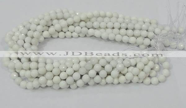 CAG711 15.5 inches 8mm faceted round white agate gemstone beads