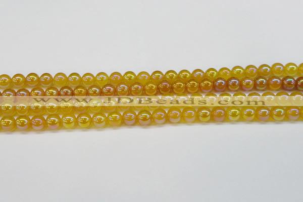 CAG7121 15.5 inches 6mm round AB-color yellow agate gemstone beads