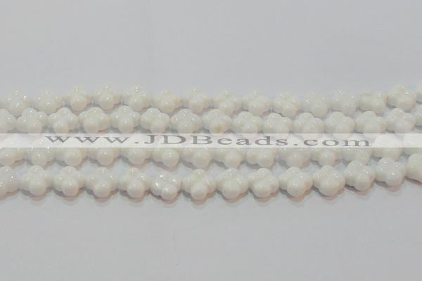 CAG7220 15.5 inches 12*12mm carved flower white agate gemstone beads