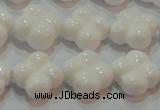 CAG7221 15.5 inches 14*14mm carved flower white agate gemstone beads