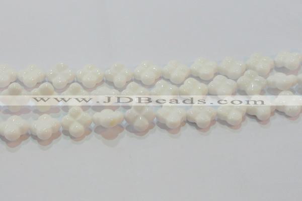 CAG7223 15.5 inches 18*18mm carved flower white agate gemstone beads