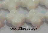 CAG7224 15.5 inches 20*20mm carved flower white agate gemstone beads