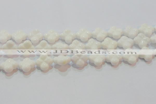 CAG7224 15.5 inches 20*20mm carved flower white agate gemstone beads