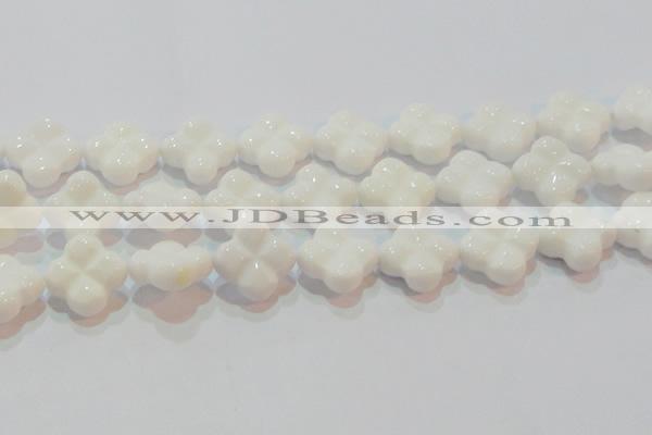 CAG7225 15.5 inches 25*25mm carved flower white agate gemstone beads