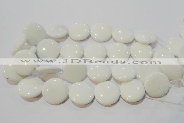 CAG7257 15.5 inches 25mm flat round white agate gemstone beads