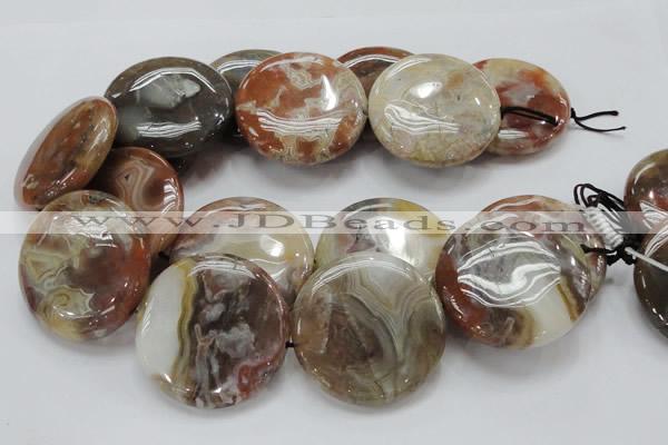 CAG782 15.5 inches 50mm flat round yellow agate gemstone beads