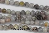 CAG7870 15.5 inches 4mm faceted round silver needle agate beads