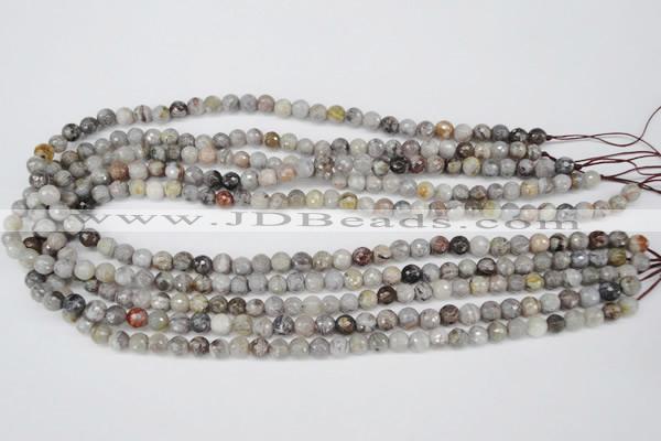 CAG7870 15.5 inches 4mm faceted round silver needle agate beads