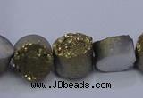 CAG7930 7.5 inches 10mm flat round plated white druzy agate beads