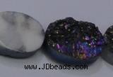 CAG7964 7.5 inches 15*20mm oval plated white druzy agate beads