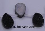 CAG7976 Top drilled 13*18mm flat teardrop plated white druzy agate beads